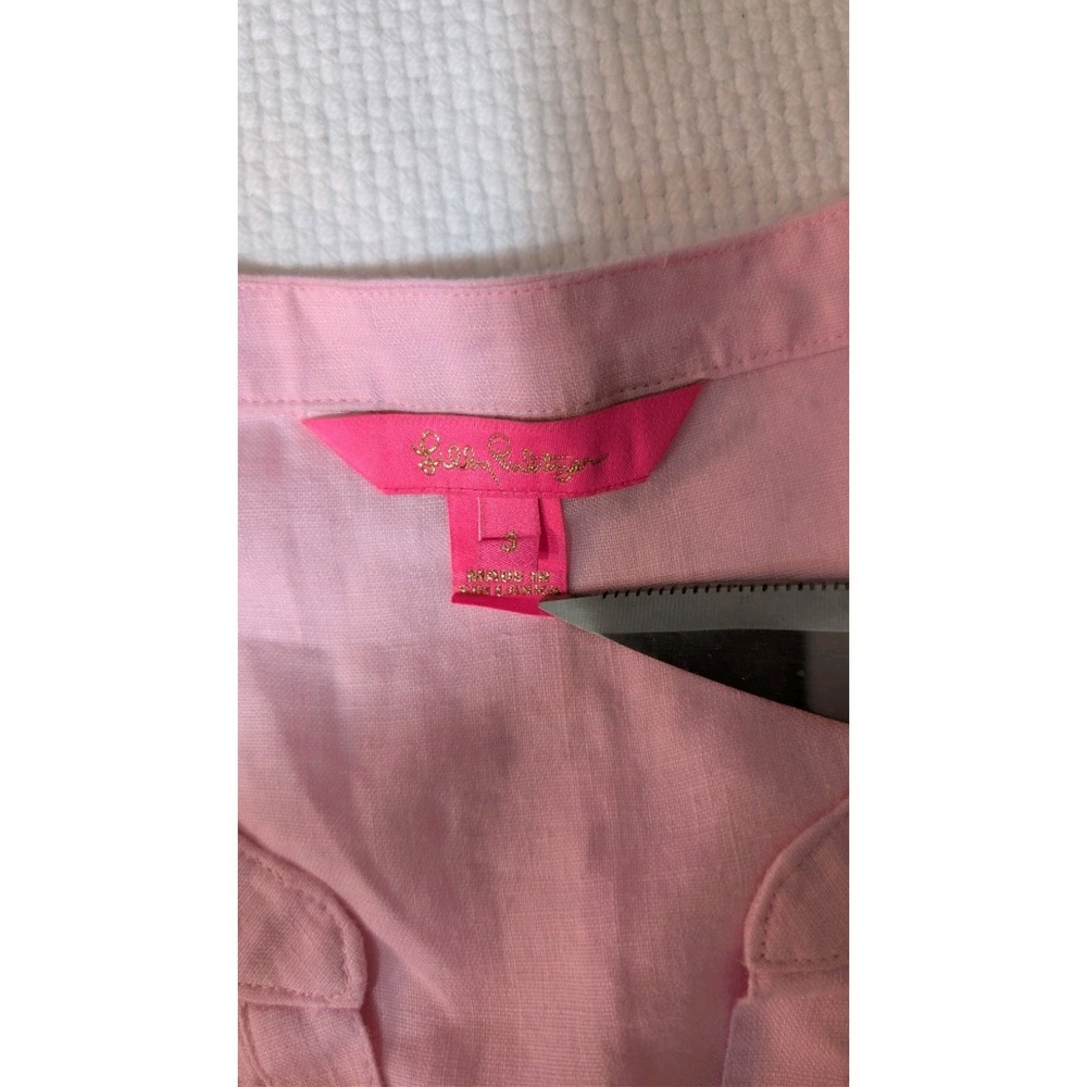 Lilly Pulitzer Bekah 100% Linen Pink Blouse Top Sz Small - Picture 4 of 12